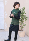 Leaf Green Embroidered Waistcoat Suit - V25