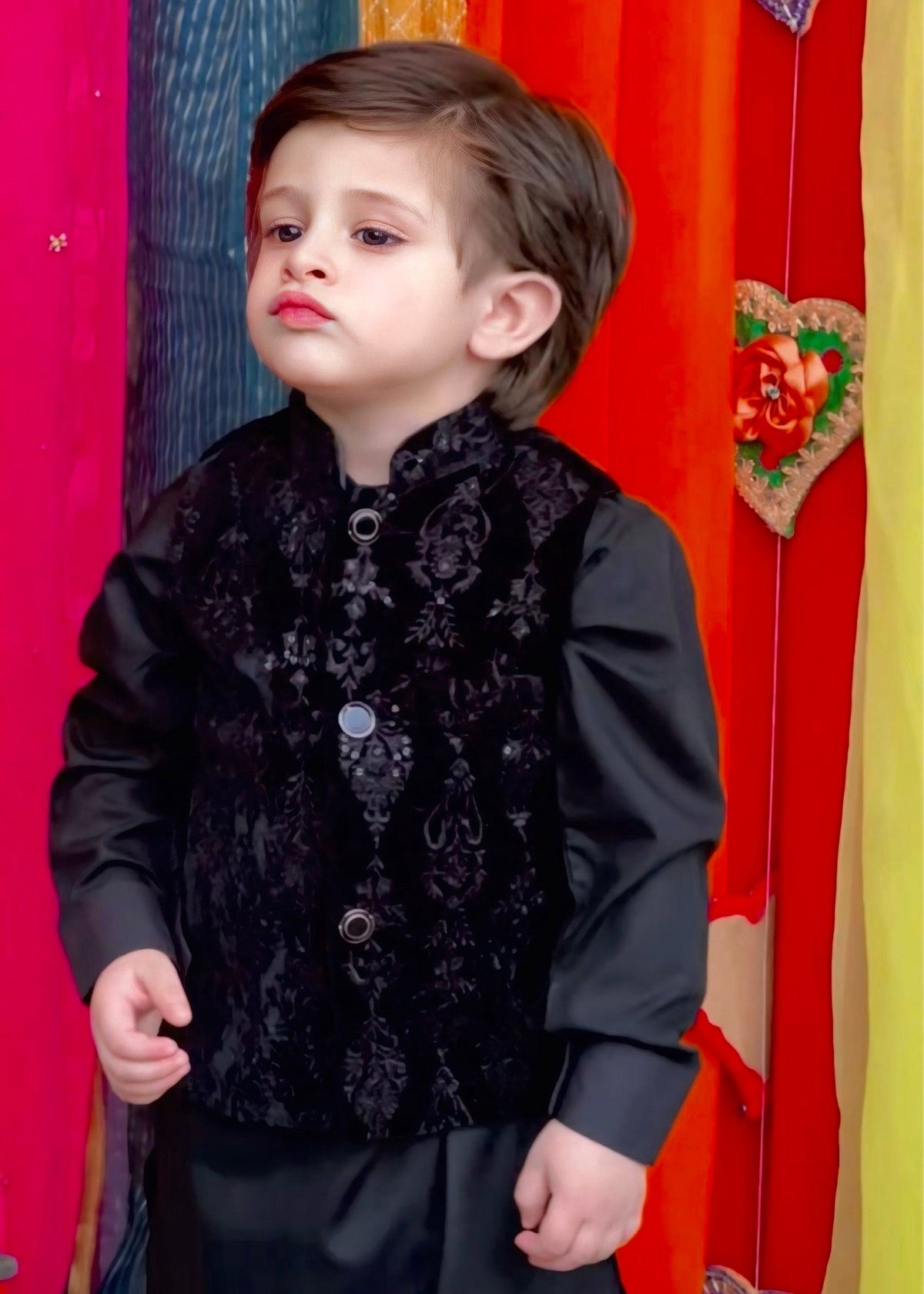 Black Velvet Waistcoat Suit EW55 Main image