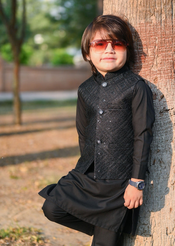 Black Sequence Embroidered Only Waistcoat EW27
