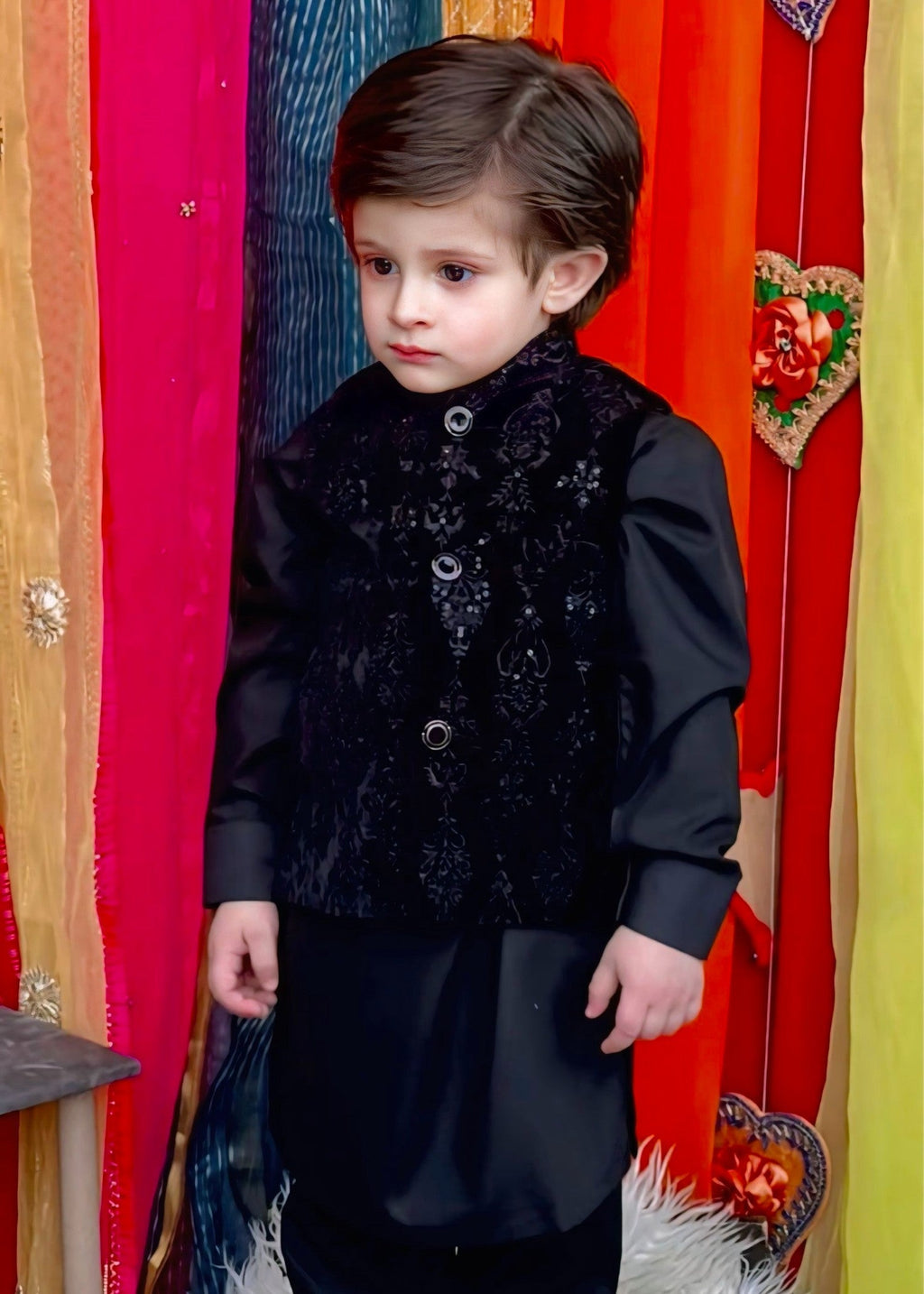 Black Velvet Waistcoat Suit EW55