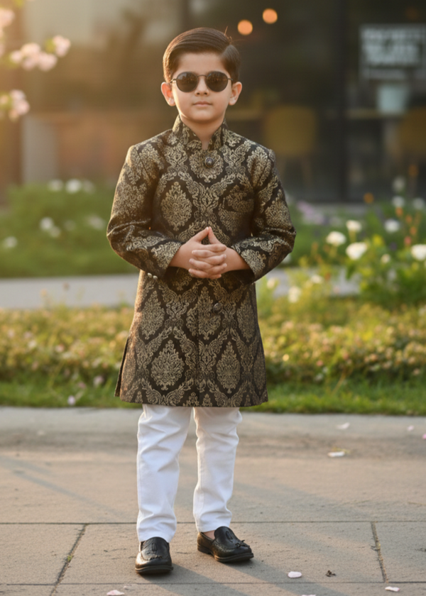 Black And Gold Sherwani S40
