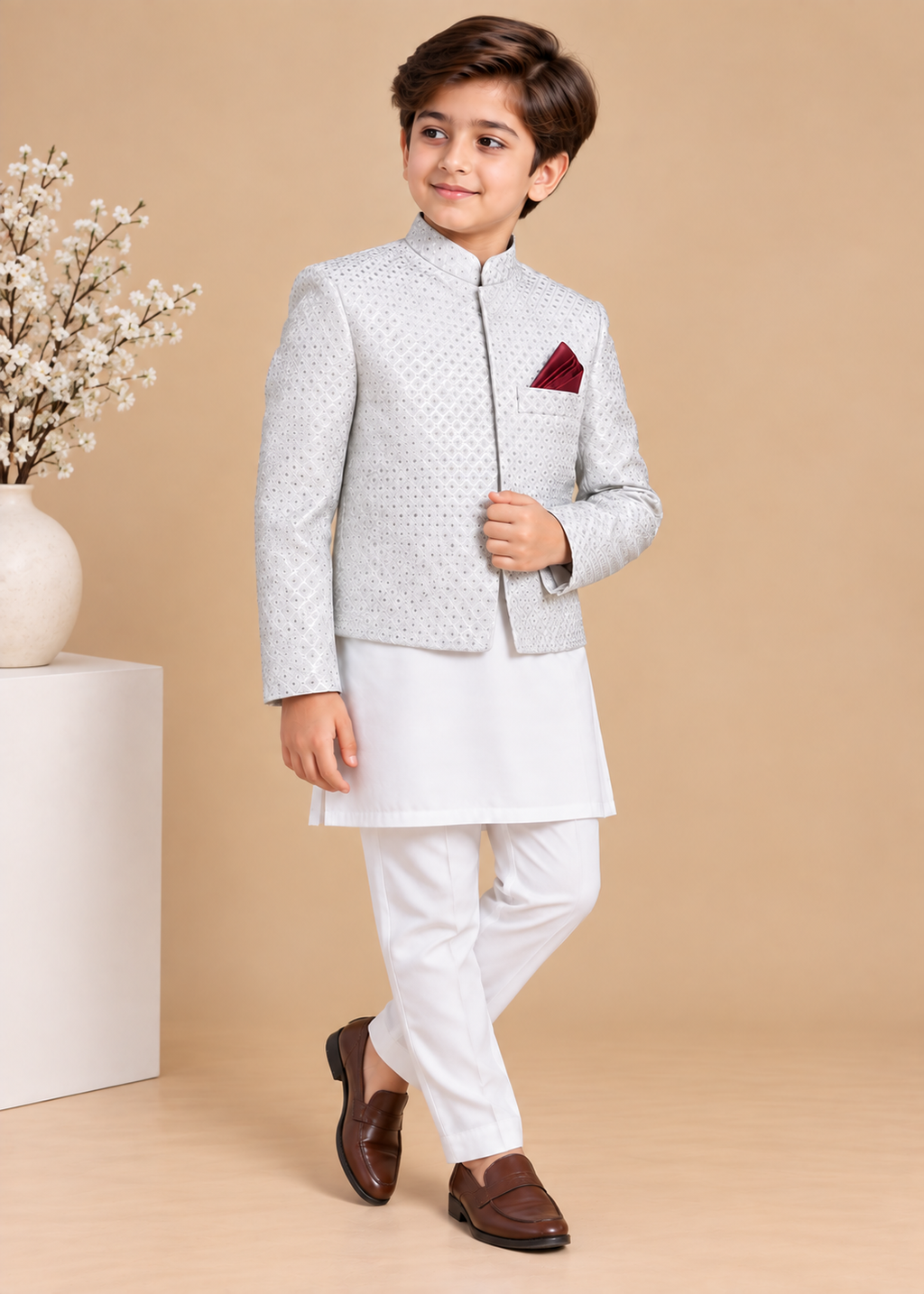 Elegant White Prince Coat Suit - P 101