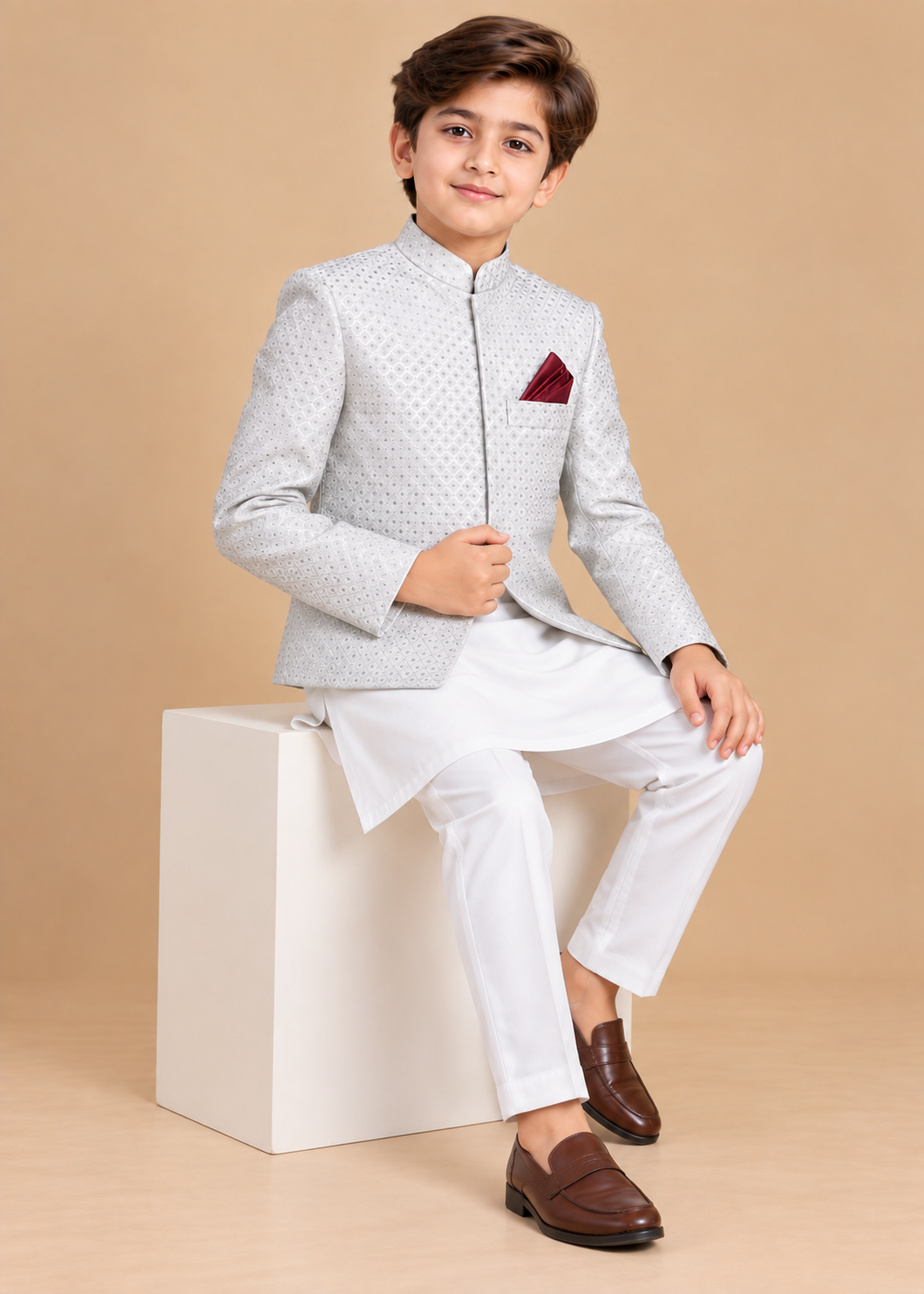Elegant White Prince Coat Suit - P 101