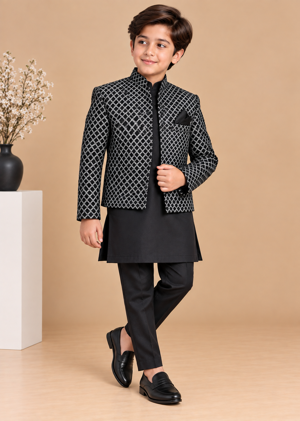 Elegant black Prince Coat Suit - P 102