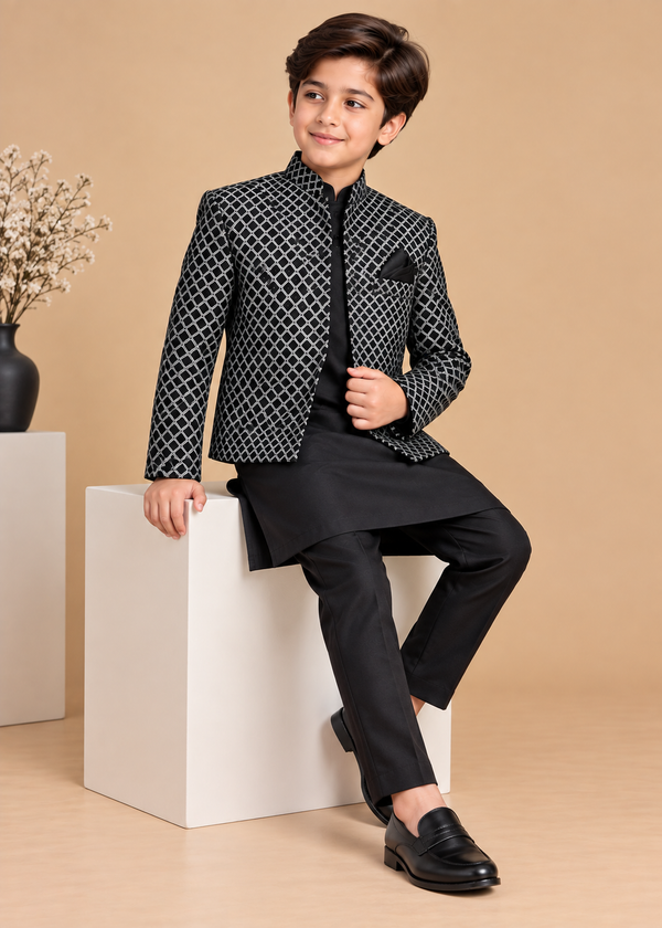 Elegant black Prince Coat Suit - P 102