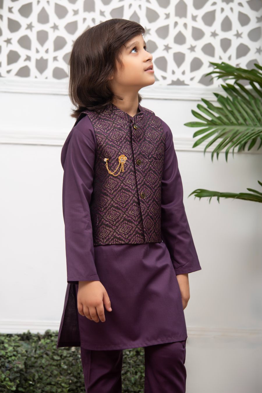 Purple kurta 2025 with waistcoat